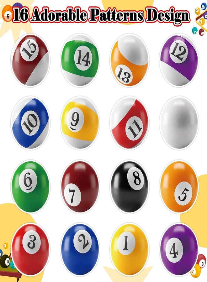 A1diee Realistic Billiard Ball Stickers - 1-16 Color Billiards Pool Ball Peel and Stick Decal Pool Ball Vinyl Waterproof Bumper Sticker for Sport Game Reward Laptop Wall Window Water Bottle, 2 Rolls - Image 3